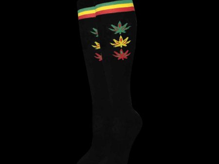 Julietta Rasta Leaves & Stripes Knee High Socks For Sale