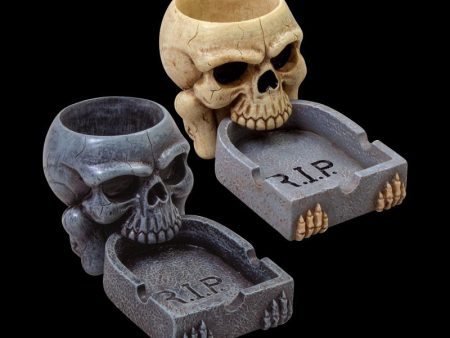 Fujima R.I.P. Skull Polystone Ashtray - 4 Pack Display Discount