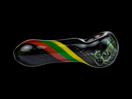 G-Spot Glass Spoon Pipe - Black with Rasta Stripes Online Sale